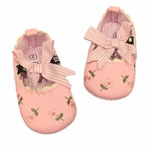 Baby Girl Shoes Pink Floral Embroidered, NWOT